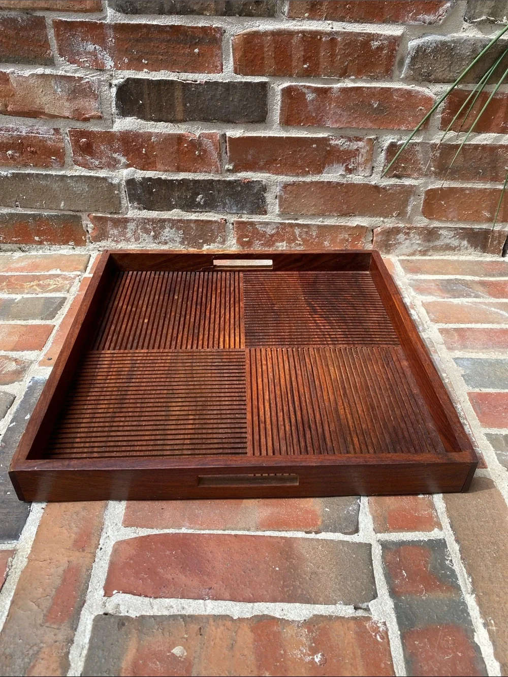 Vintage Crate&Barrel Shesham Wood Quadrant Tray in Brown 18x18